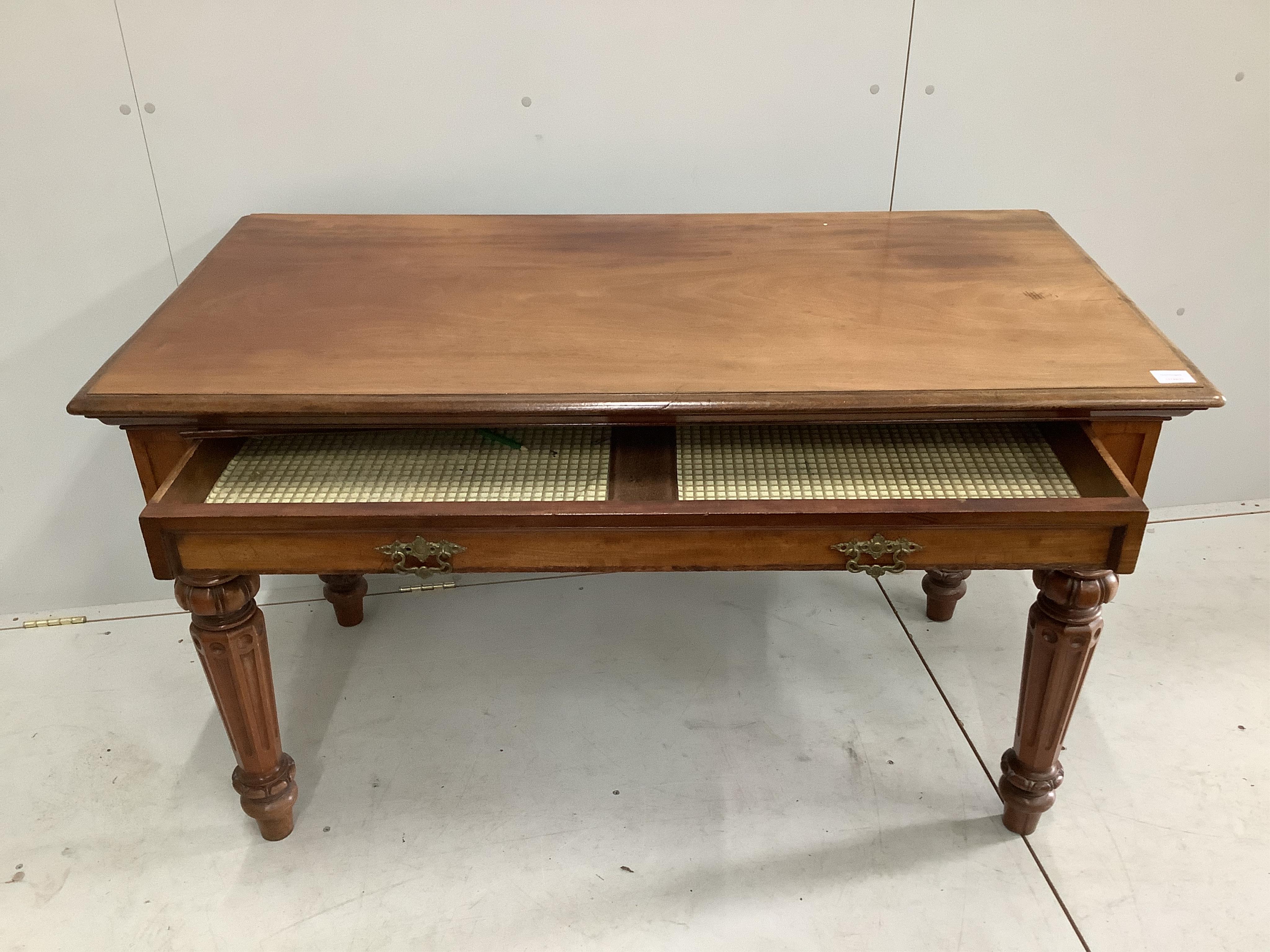 A Victorian mahogany side table, width 126cm, depth 64cm, height 76cm. Condition - fair